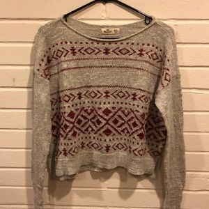 ! Hollister taupe/grey/beige sweater w/ red print
